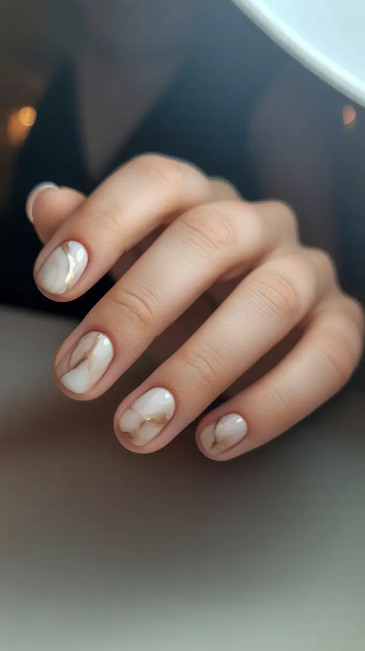 neutral winter nails Marble Veins in Soft Beige