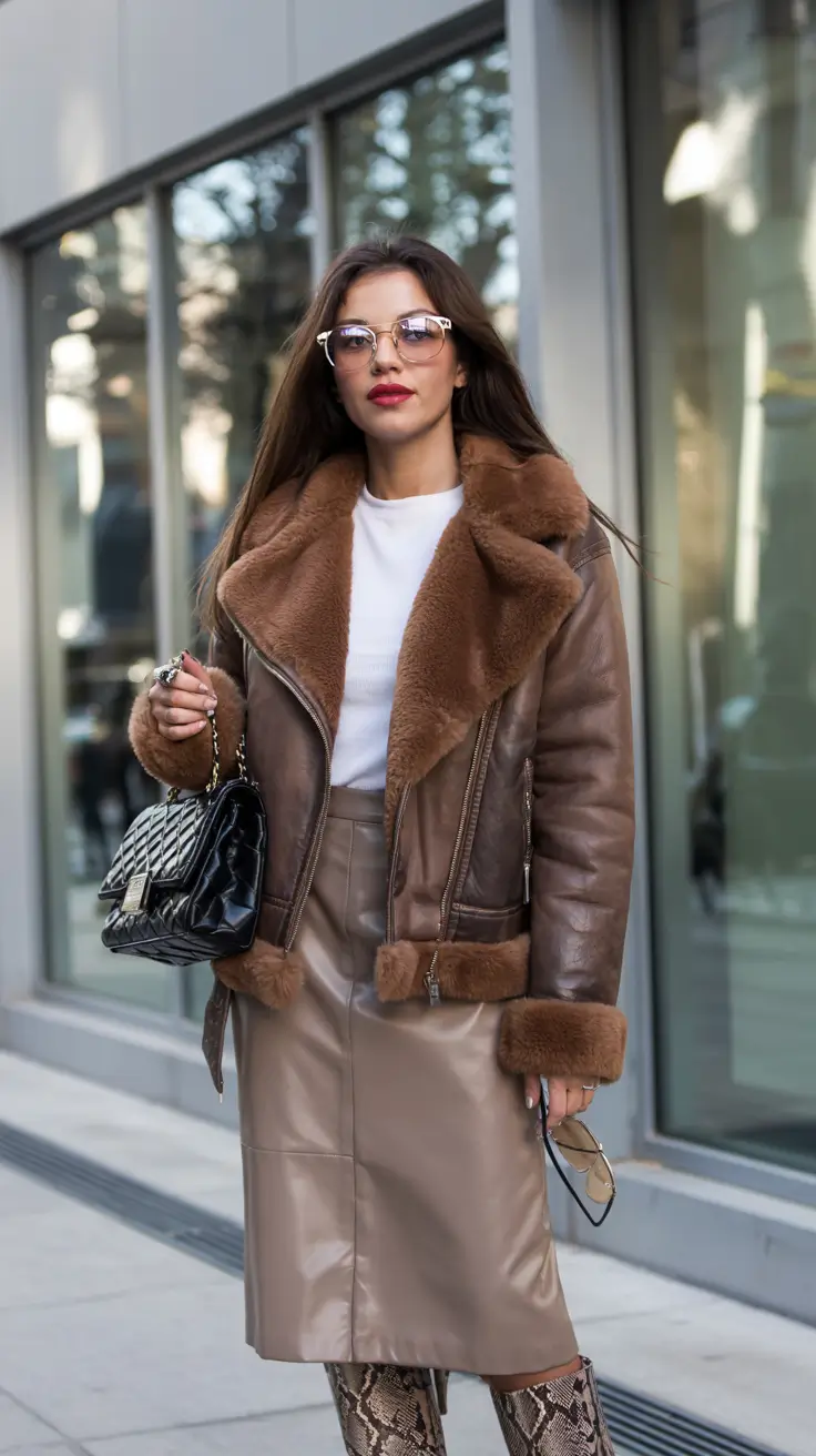 nyc winter outfits Modern Shearling Elegance