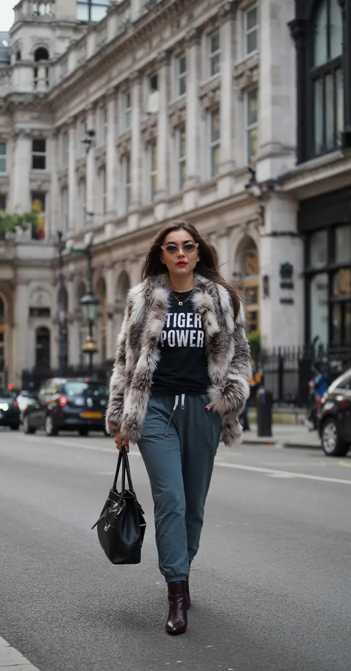 nyc winter outfits Statement Fur With Athleisure Energy