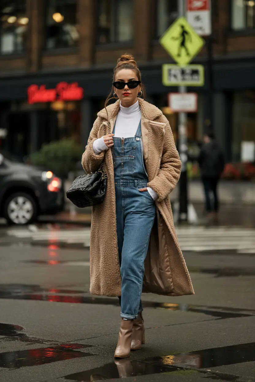 nyc winter outfits Denim Overalls With a Chic Twist