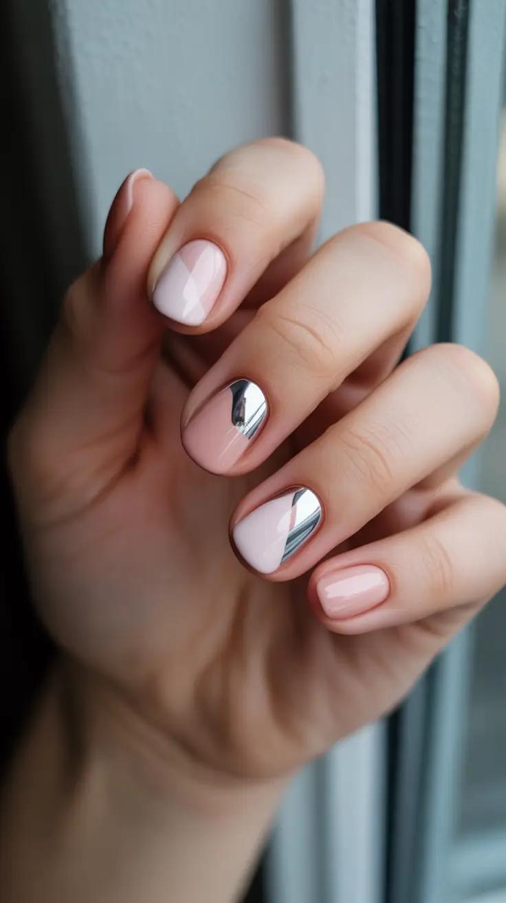 pink christmas nails 2025 Soft Chrome and Blush Harmony
