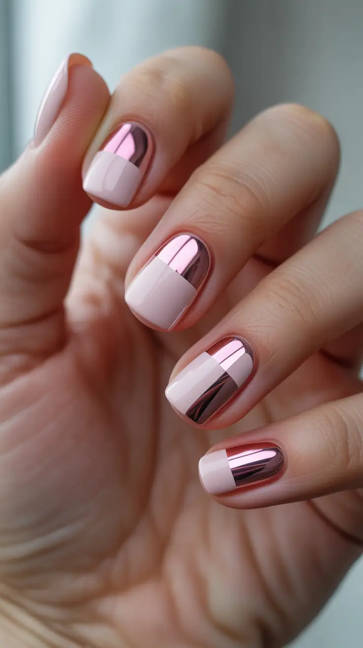 pink christmas nails 2025 Rose Chrome Elegance