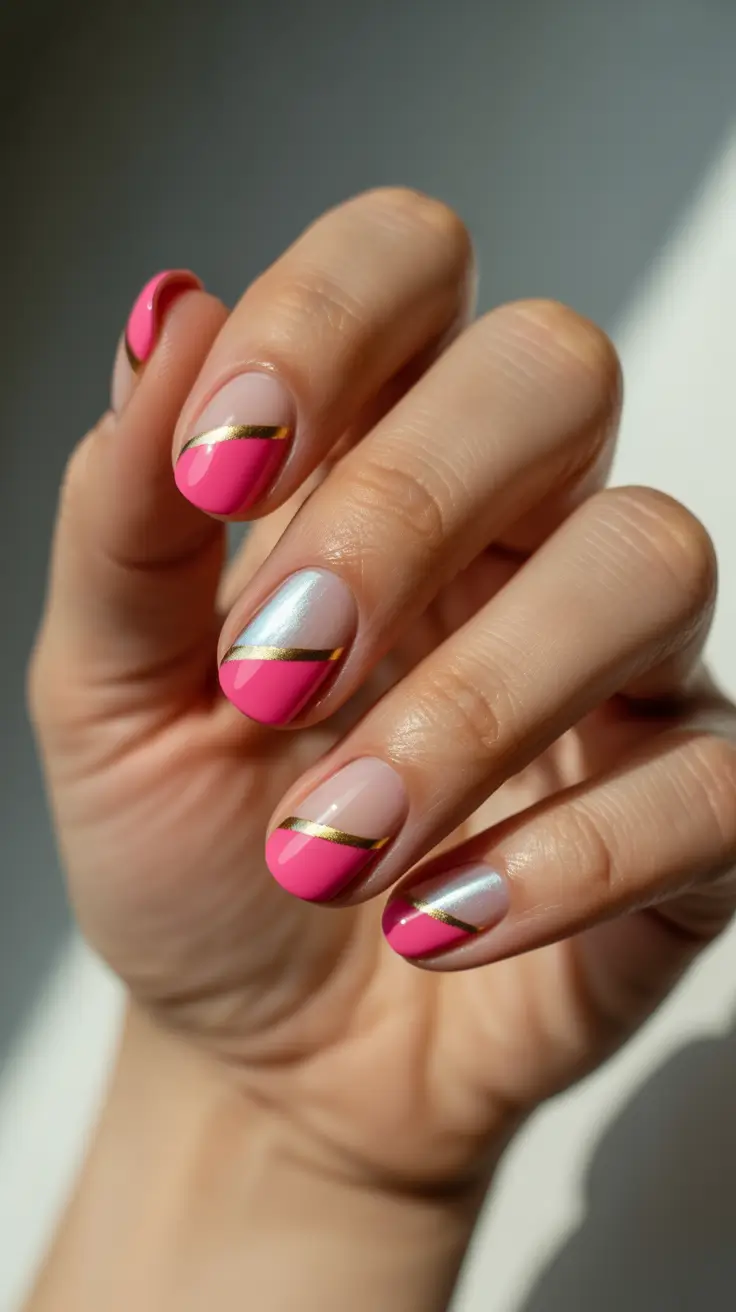 pink christmas nails 2025 Golden Edge Frost