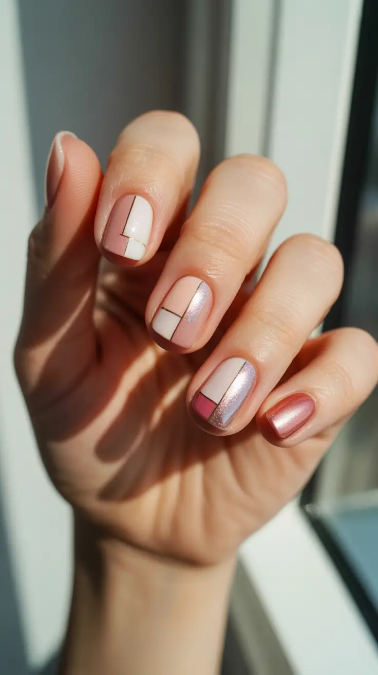 pink christmas nails 2025 Frosted Mosaic Glow