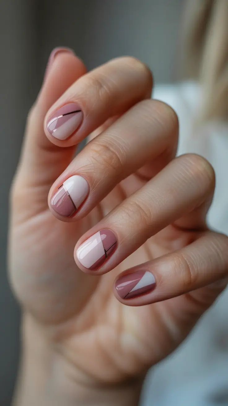 pink christmas nails 2025 Muted Mauve Geometry
