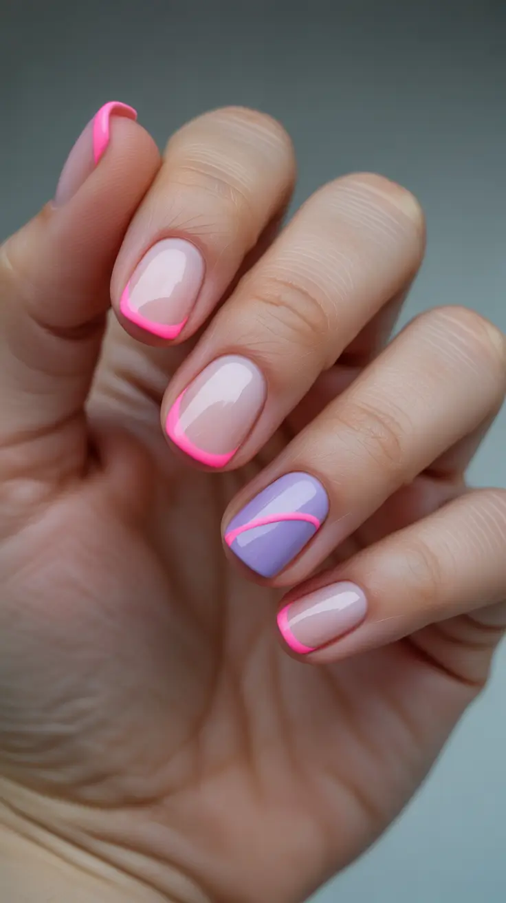 pink christmas nails 2025 Neon Frost French