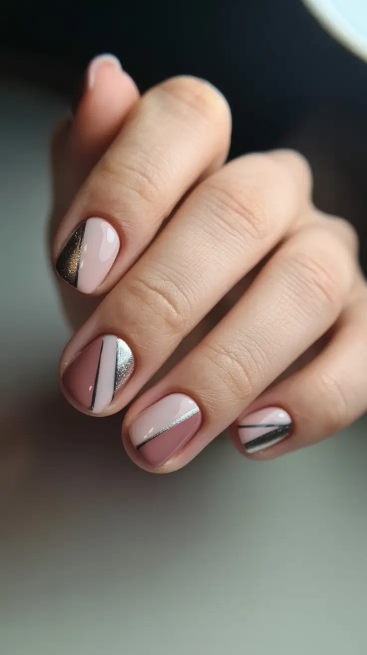 pink christmas nails 2025 Gilded Edge Geometry