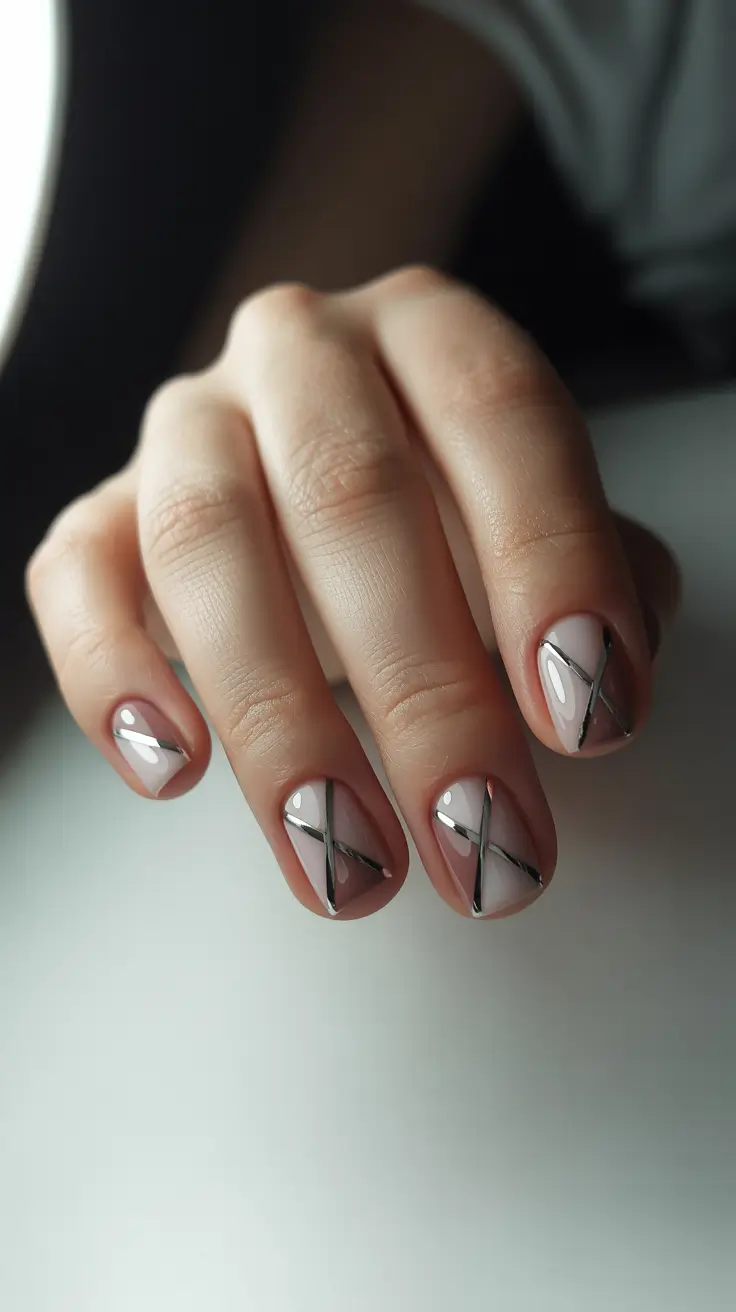pink christmas nails 2025 Silver Cross Minimalism