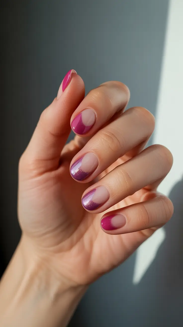 pink winter nails 2025-2026 metallic moon fade