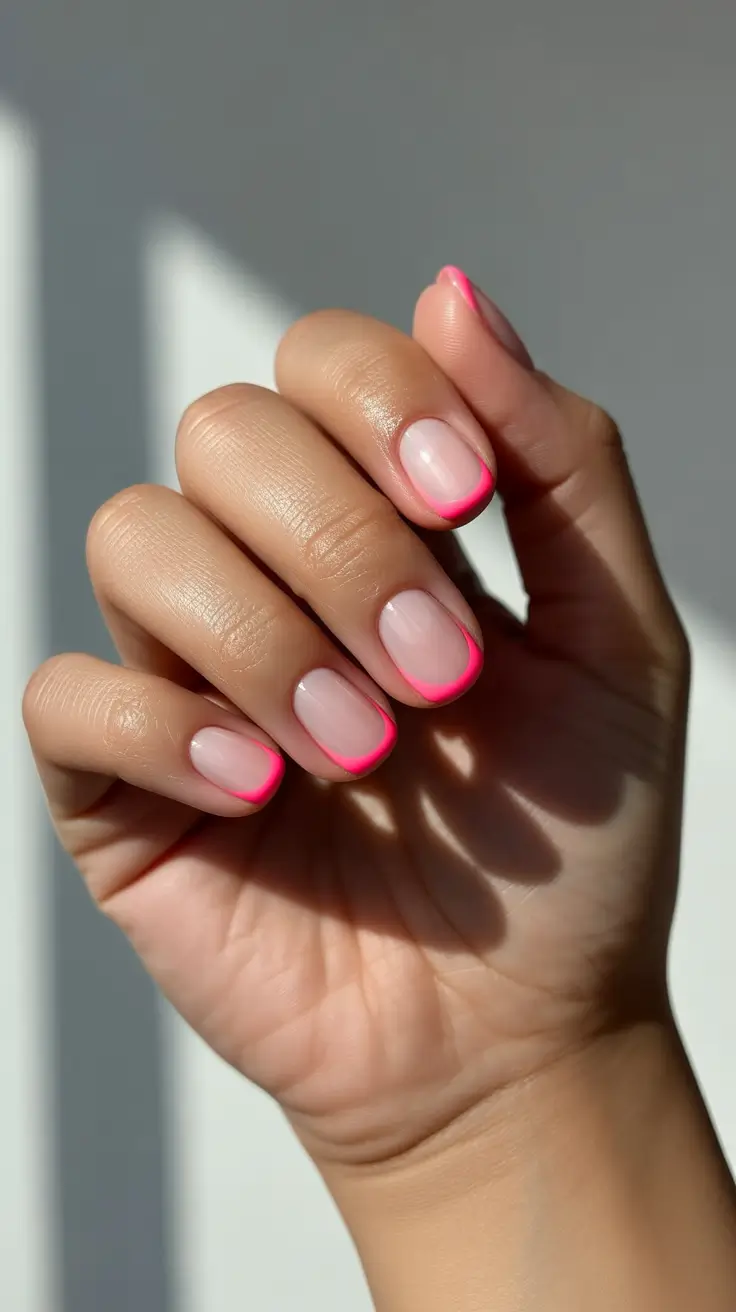 pink winter nails 2025-2026 hot neon french accent