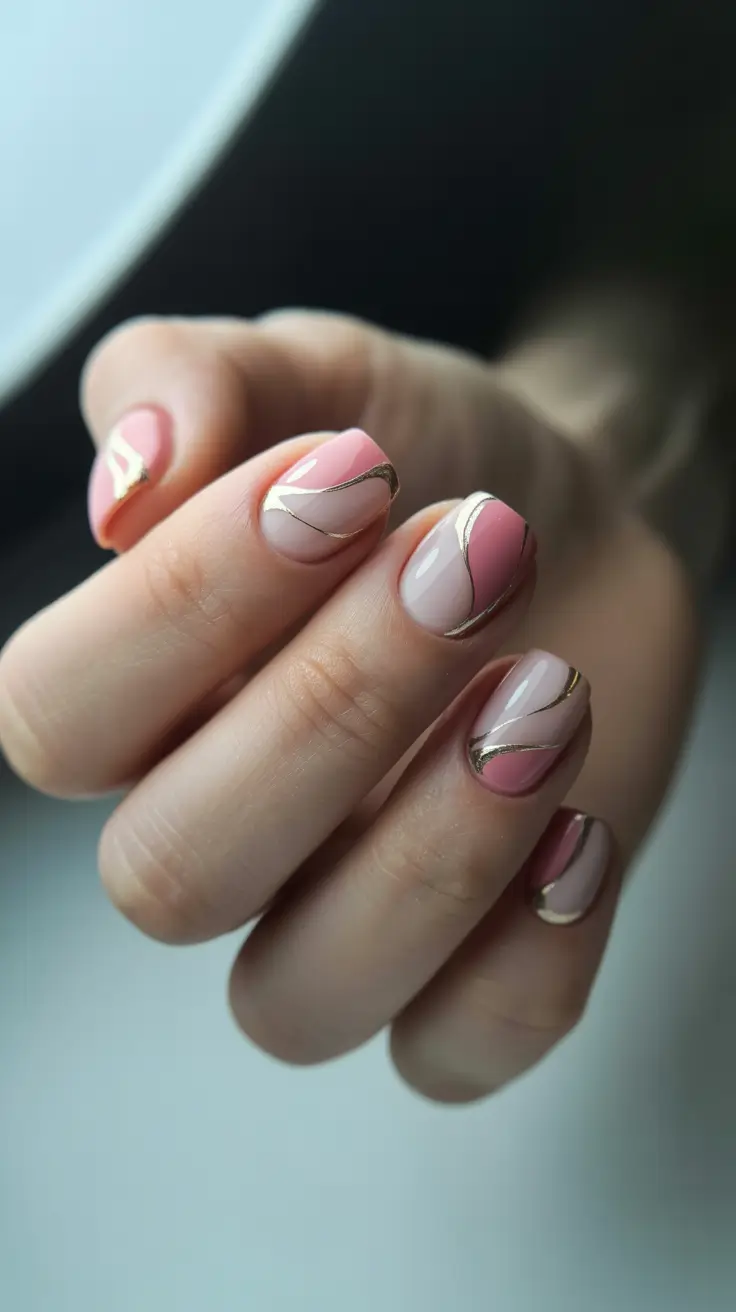pink winter nails 2025-2026 golden ribbon glam