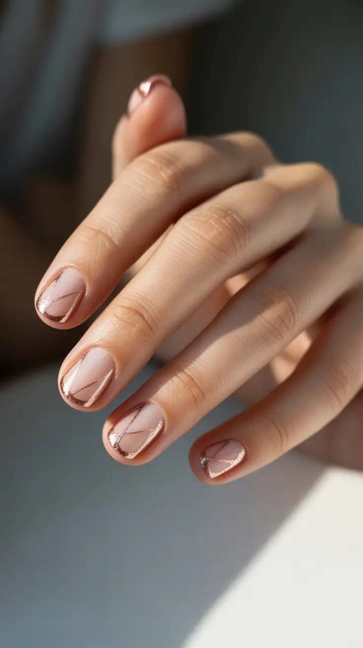pink winter nails 2025-2026 rose gold geometry