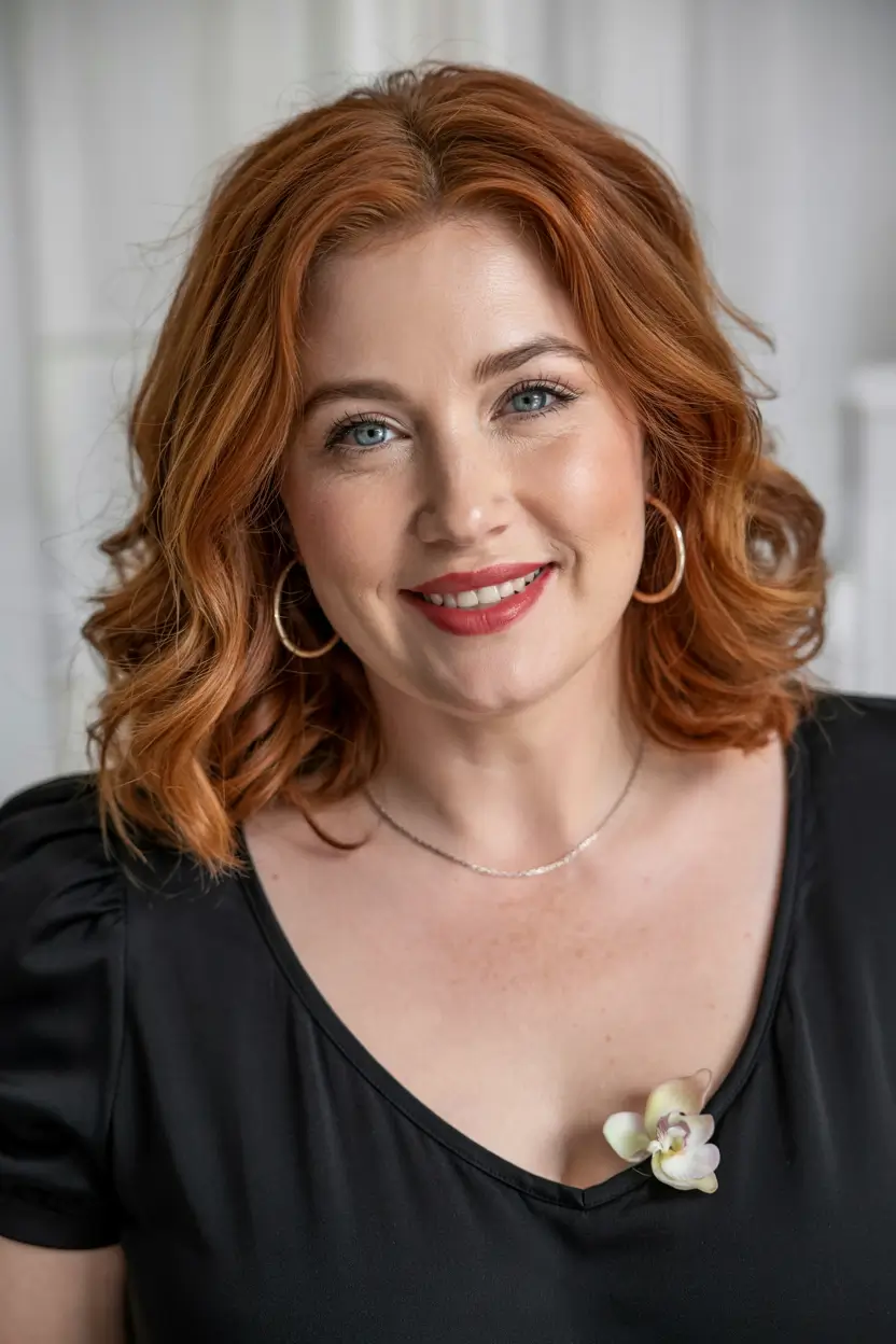 Winter Haircuts for Plus Size Women Ginger waves with soft shine