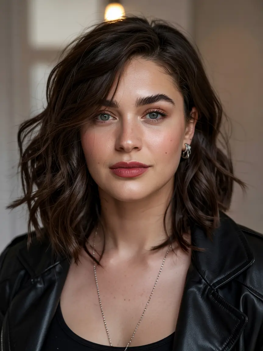 Winter Haircuts for Plus Size Women Textured brunette lob with side part