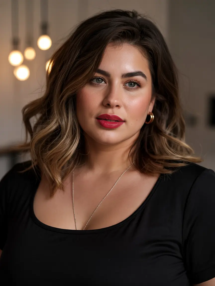 Winter Haircuts for Plus Size Women Classic brunette waves with soft definition