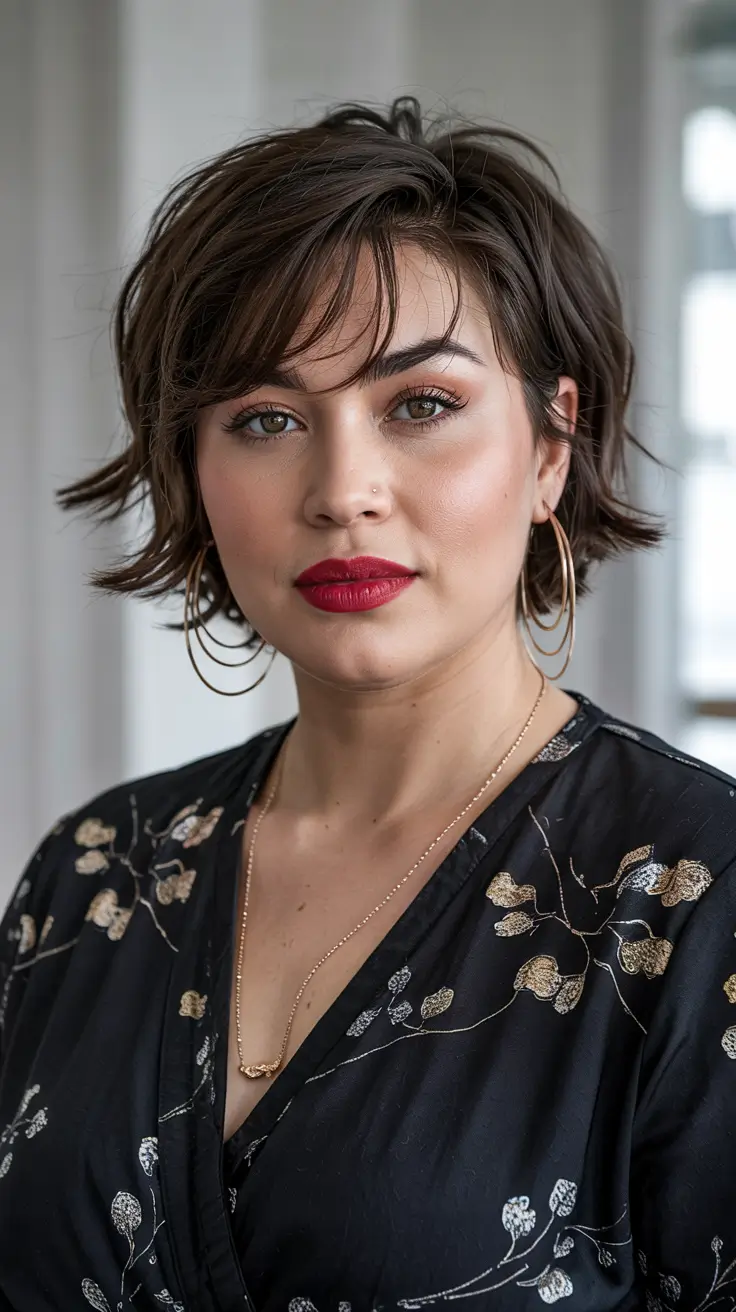 Winter Haircuts for Plus Size Women Textured bob with statement lip