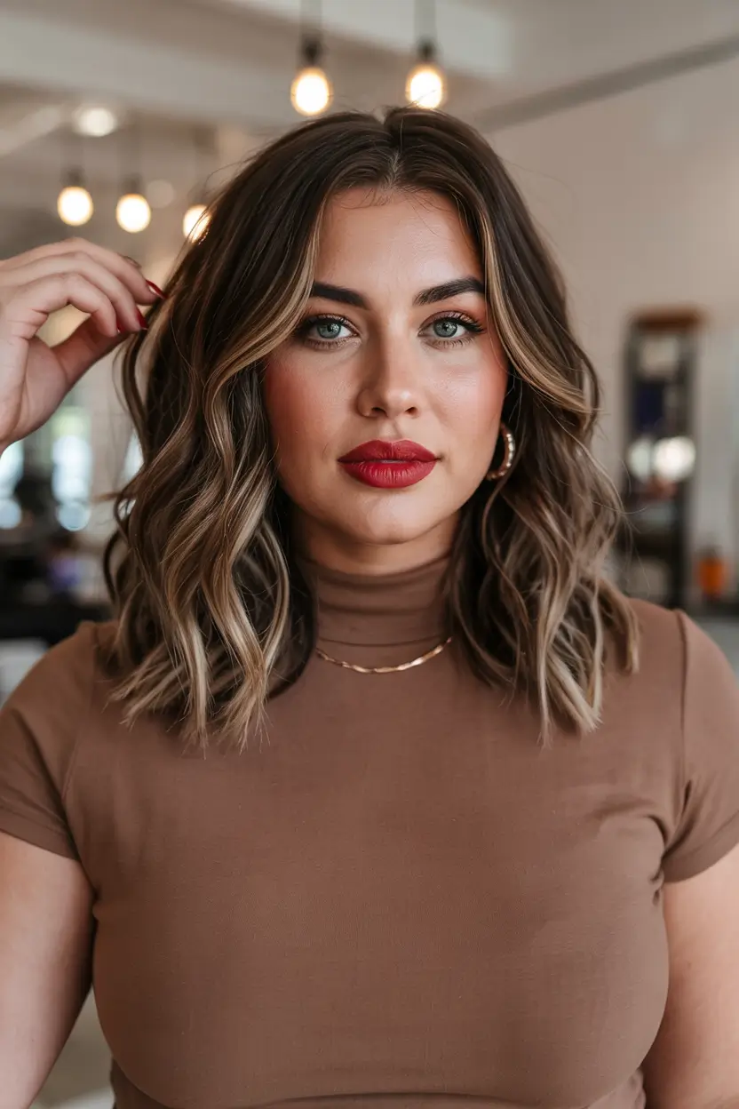 Winter Haircuts for Plus Size Women Classic waves with bold lips