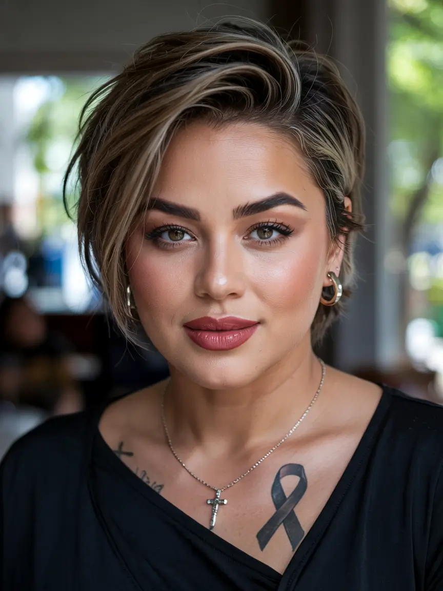 Winter Haircuts for Plus Size Women Modern pixie with long fringe