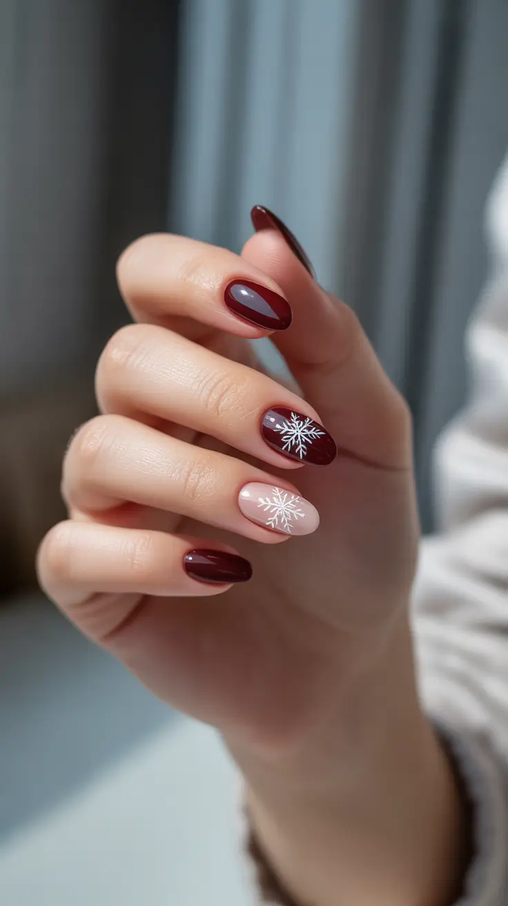 red christmas nails ideas 2025 Frosted Elegance with Nude Accents