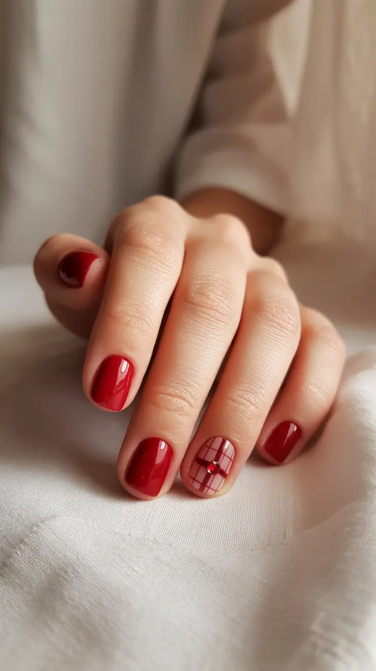 red christmas nails ideas 2025 Red Plaid Radiance