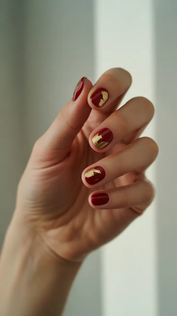 red christmas nails ideas 2025 Gilded Simplicity