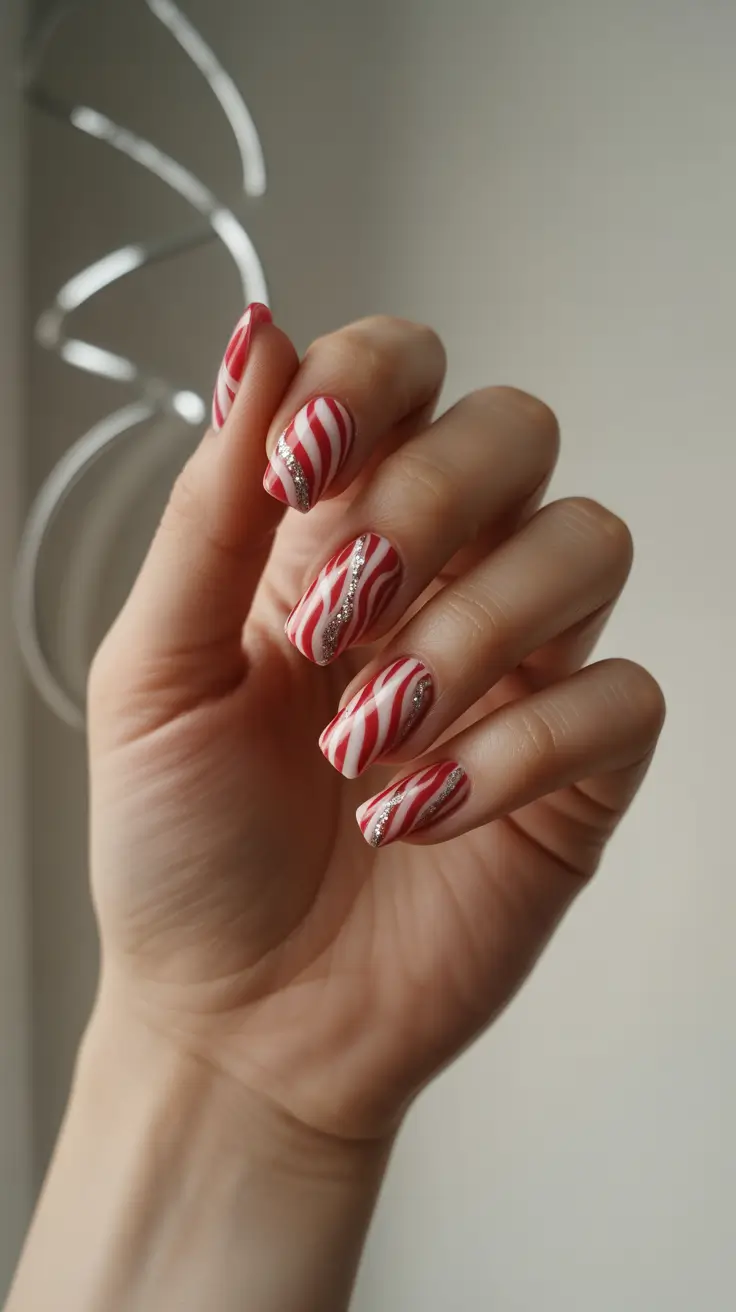 red christmas nails ideas 2025 Bright Candy Swirl Delight