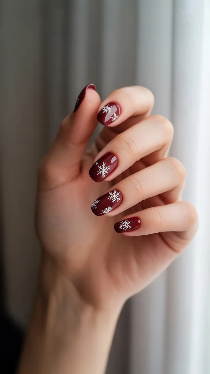 red christmas nails ideas 2025 Snowflake Dreams