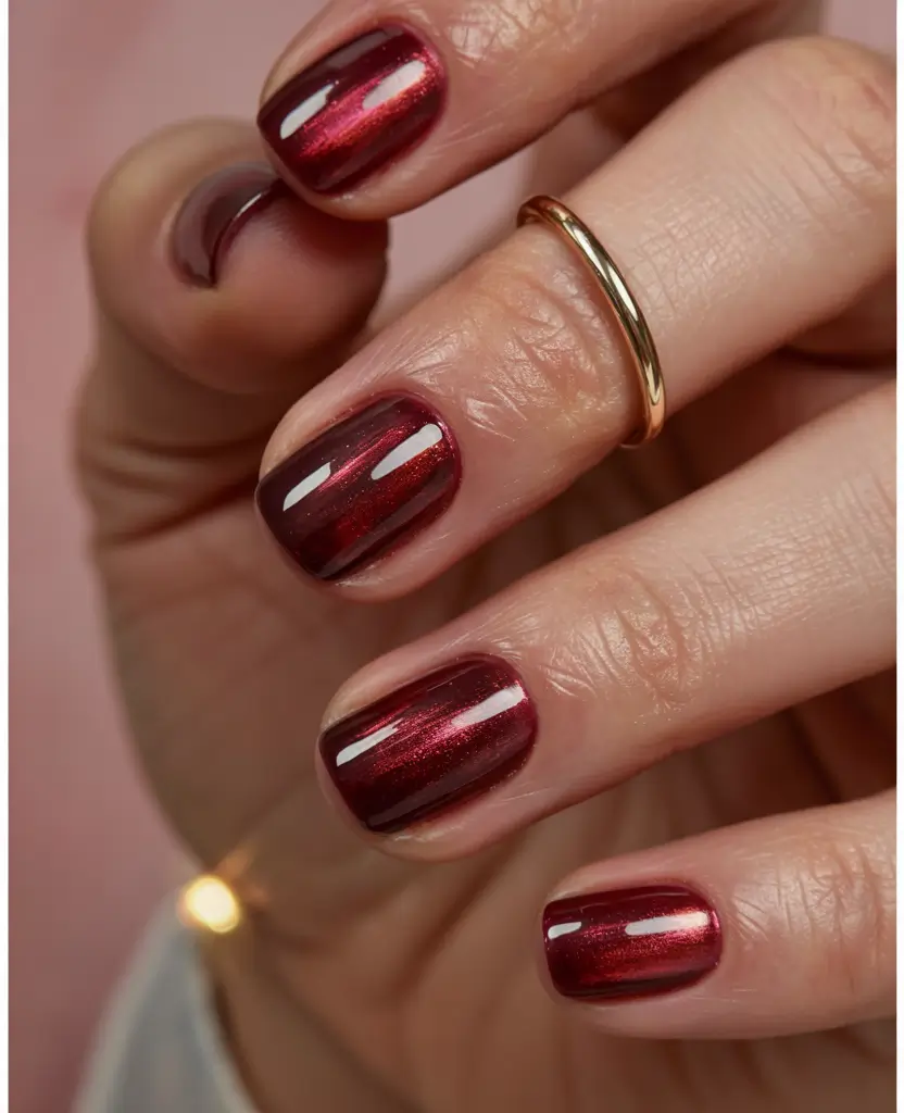 red winter nails Metallic Ruby Shorties