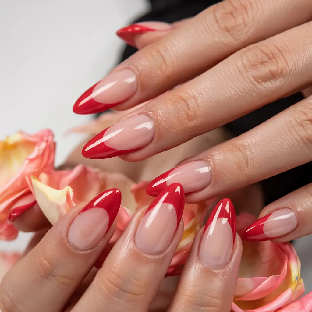 red winter nails Modern Red French Twist