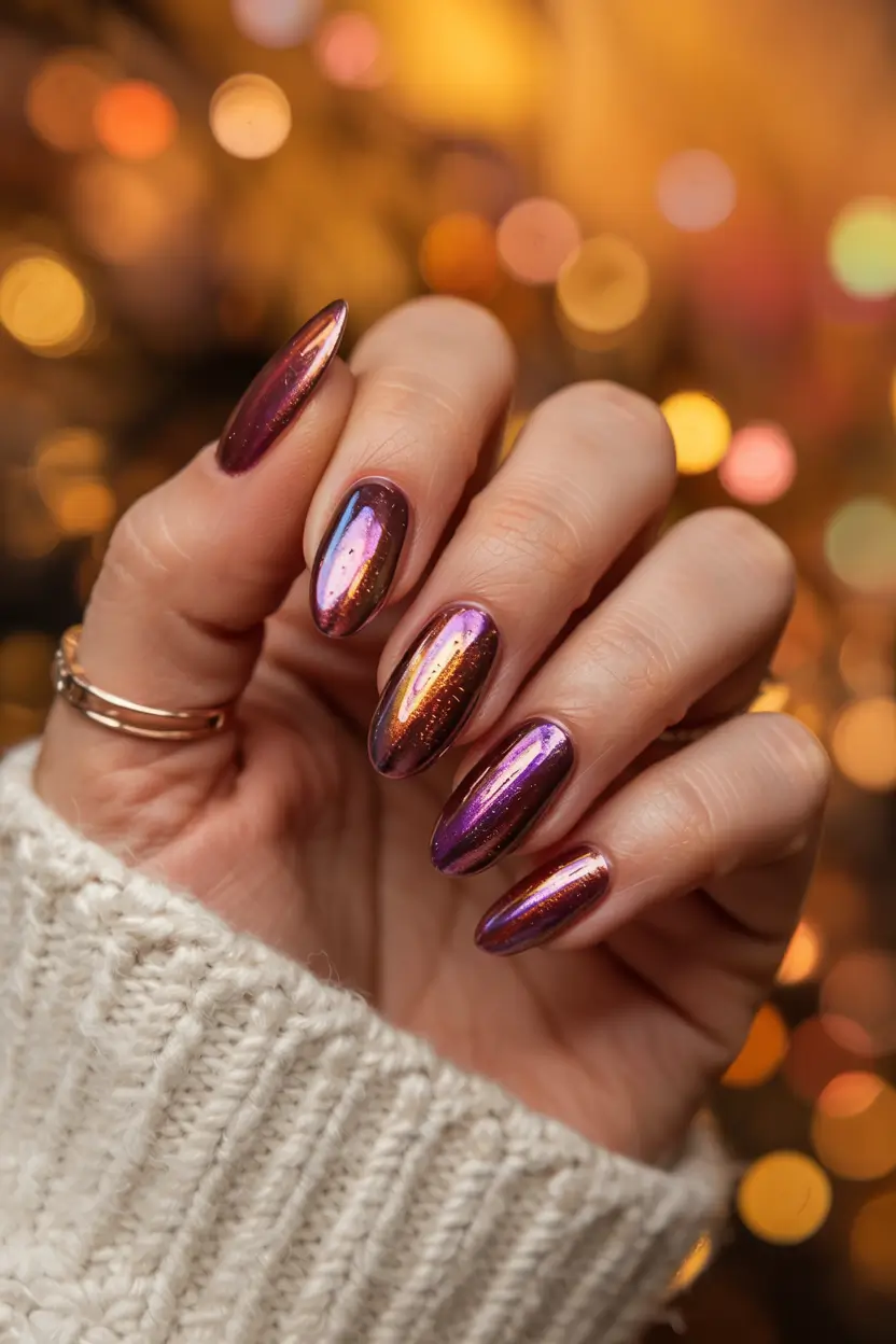 red winter nails 2025 chrome red with futuristic glow