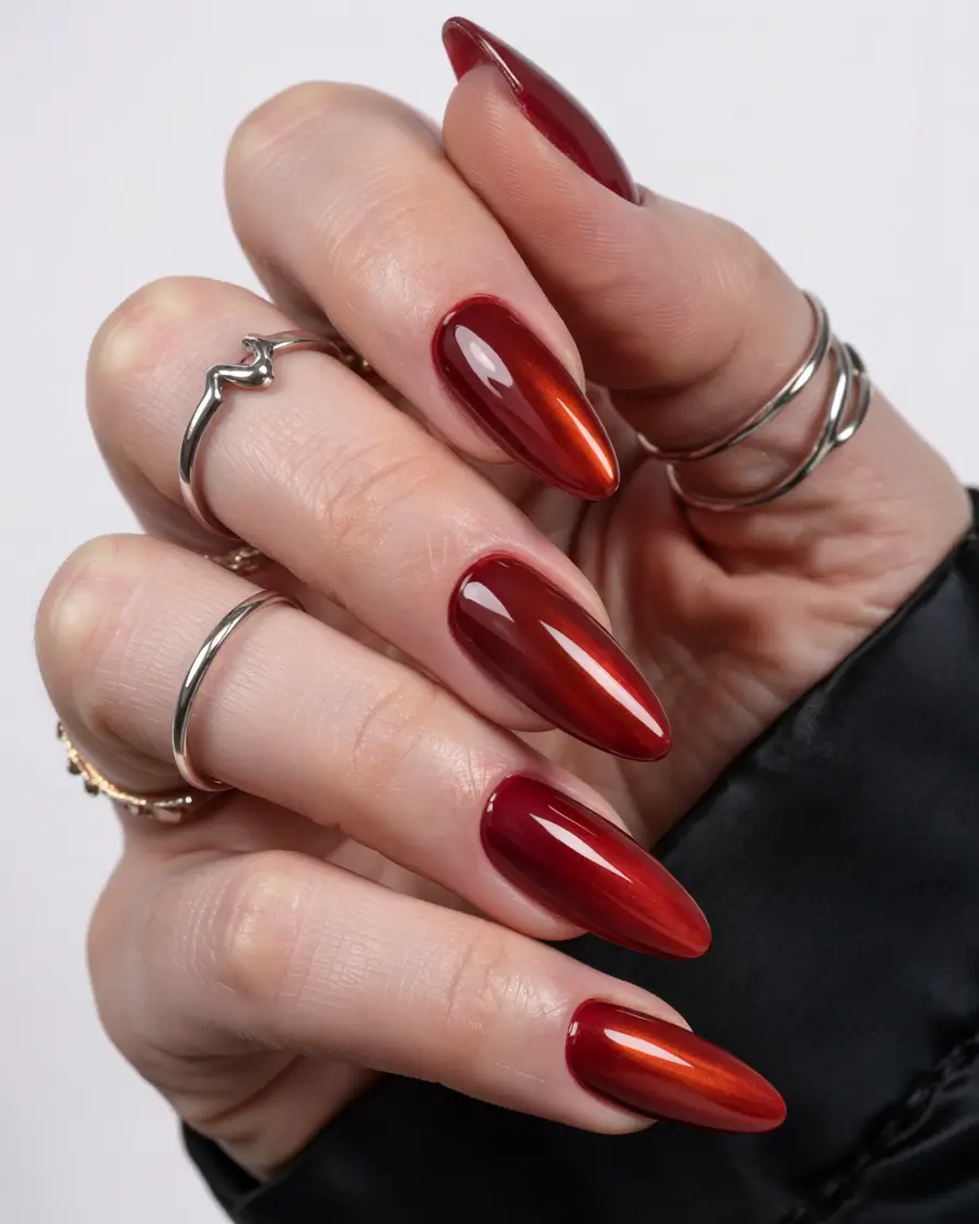 red winter nails Ruby Depths on Short Rounds