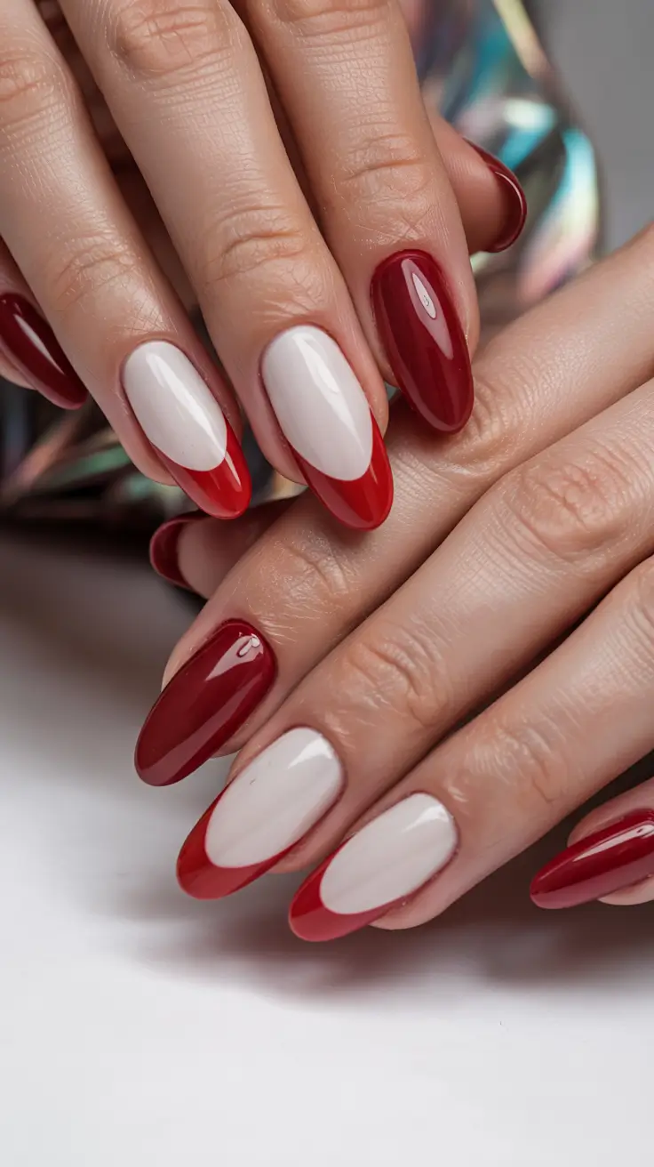 red winter nails Classic Red and White Duo