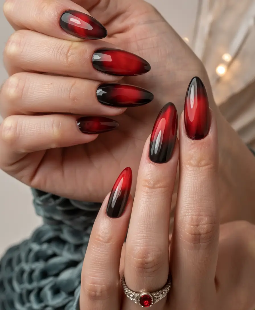 red winter nails Black and Red Ombre Drama