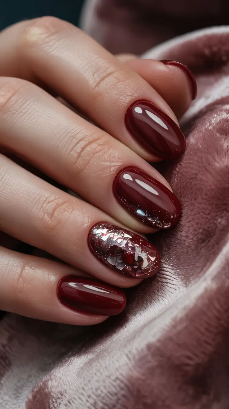 red winter nails Garnet Sparkle Accents