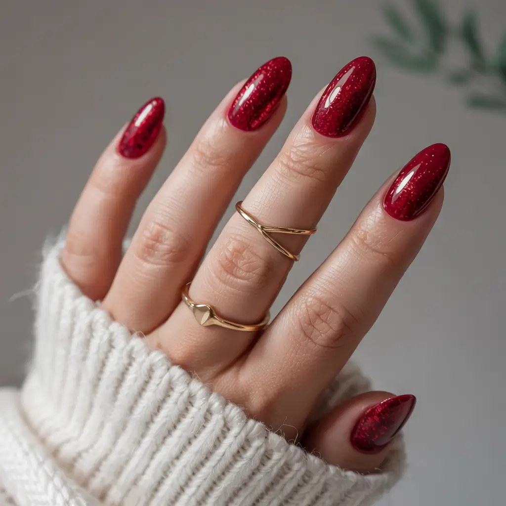 red winter nails Snowy Night Sparkles