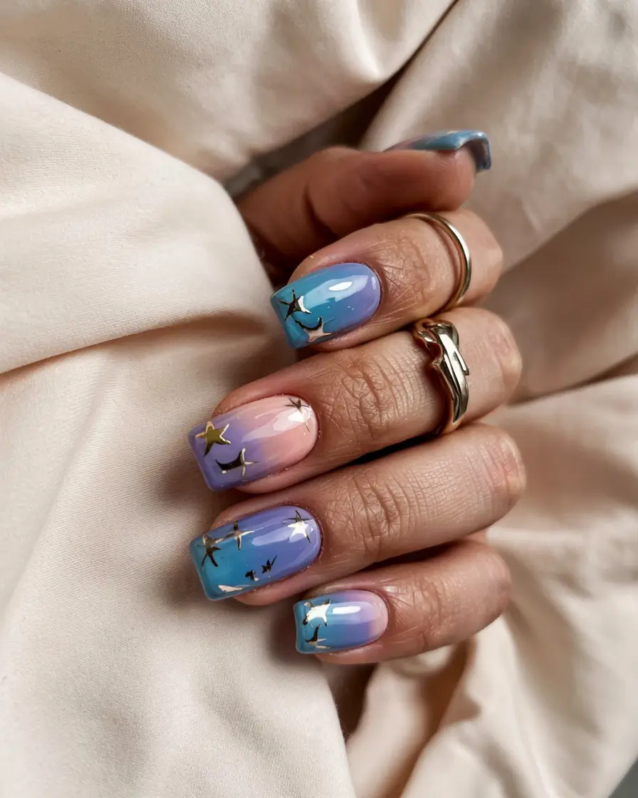 short winter gel nails design and color ideas starry gradient magic