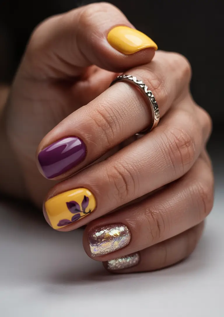short winter gel nails design and color ideas bold floral accents