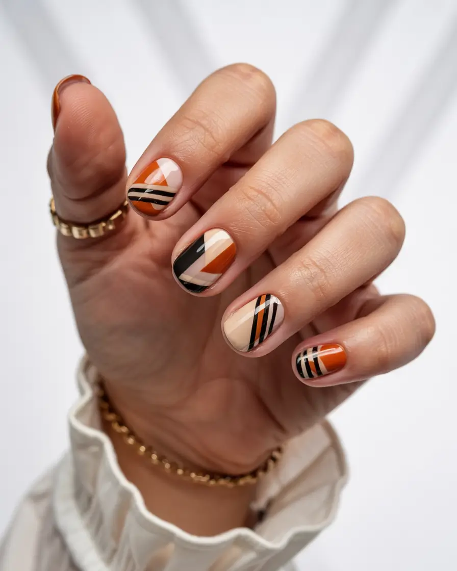 short winter gel nails design and color ideas retro geometric neutrals