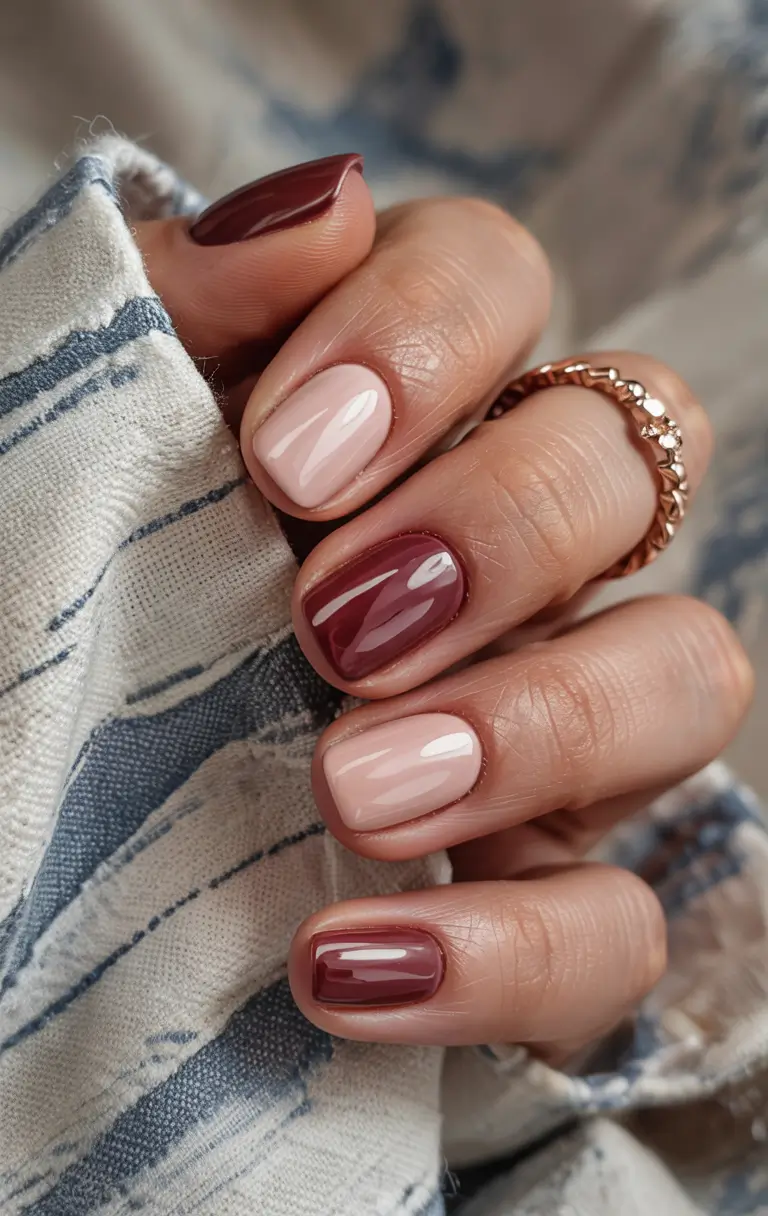 short winter gel nails design and color ideas modern wine and blush combo