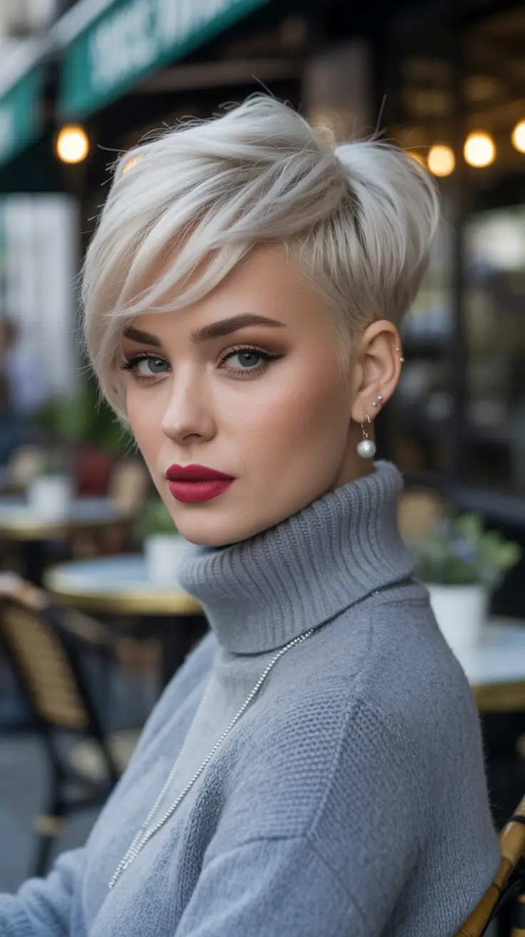 short winter haircuts 2025 - 2026 icy blonde pixie