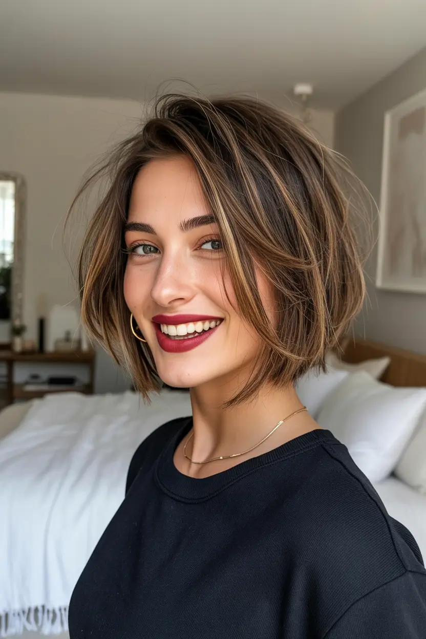 short winter haircuts 2025 - 2026 playful layered bob