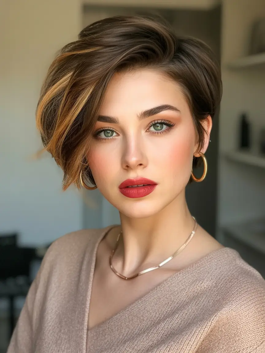 short winter haircuts 2025 - 2026 sculpted bob with golden accents