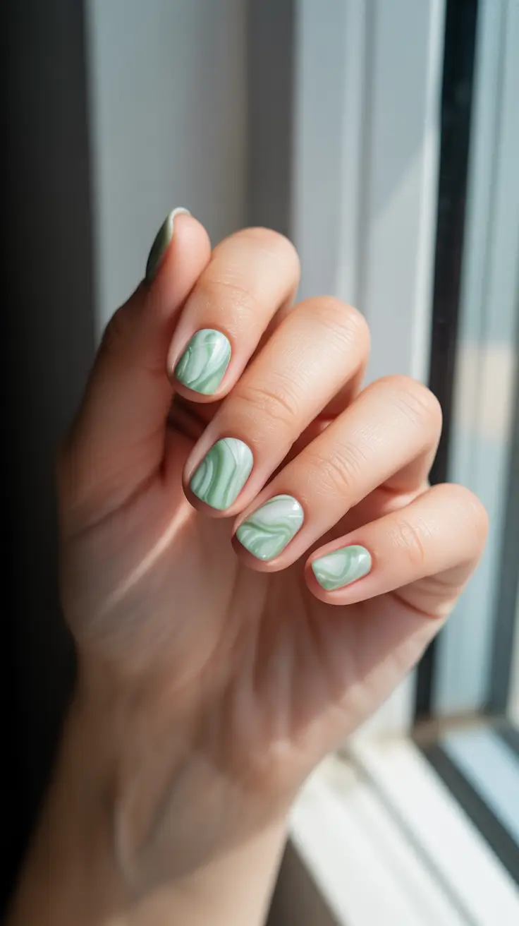 short winter nails 2025-2026 Mint Marble Calm