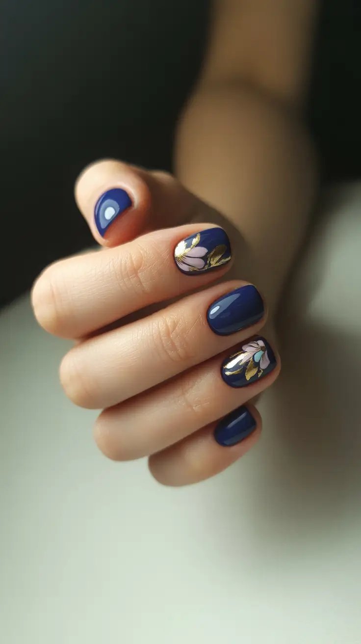 short winter nails 2025-2026 Midnight Bloom