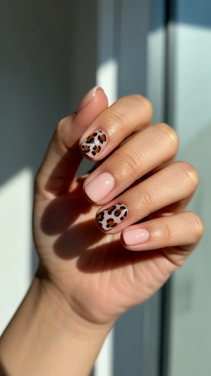 short winter nails 2025-2026 Cozy Leopard Touch