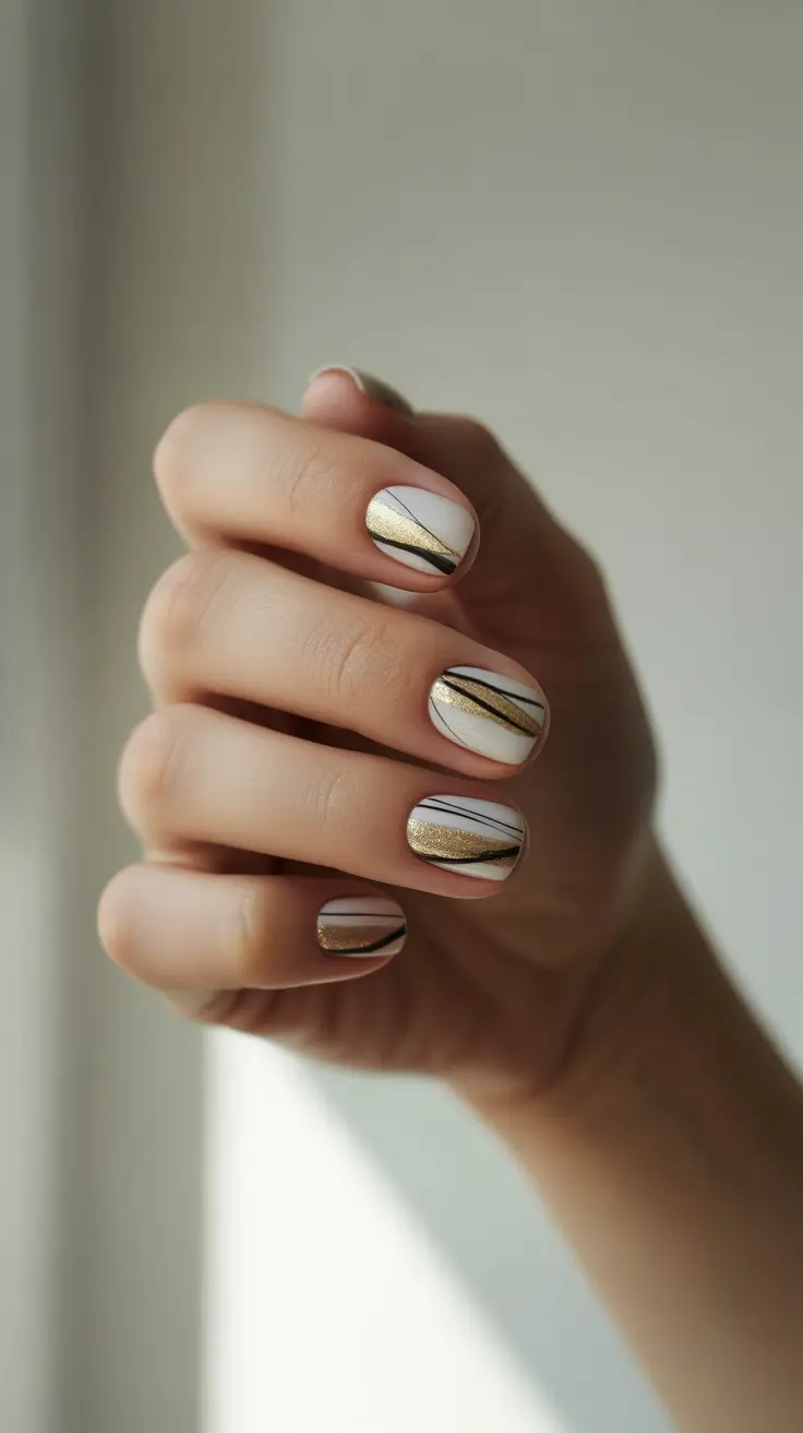 short winter nails 2025-2026 Golden Geometry