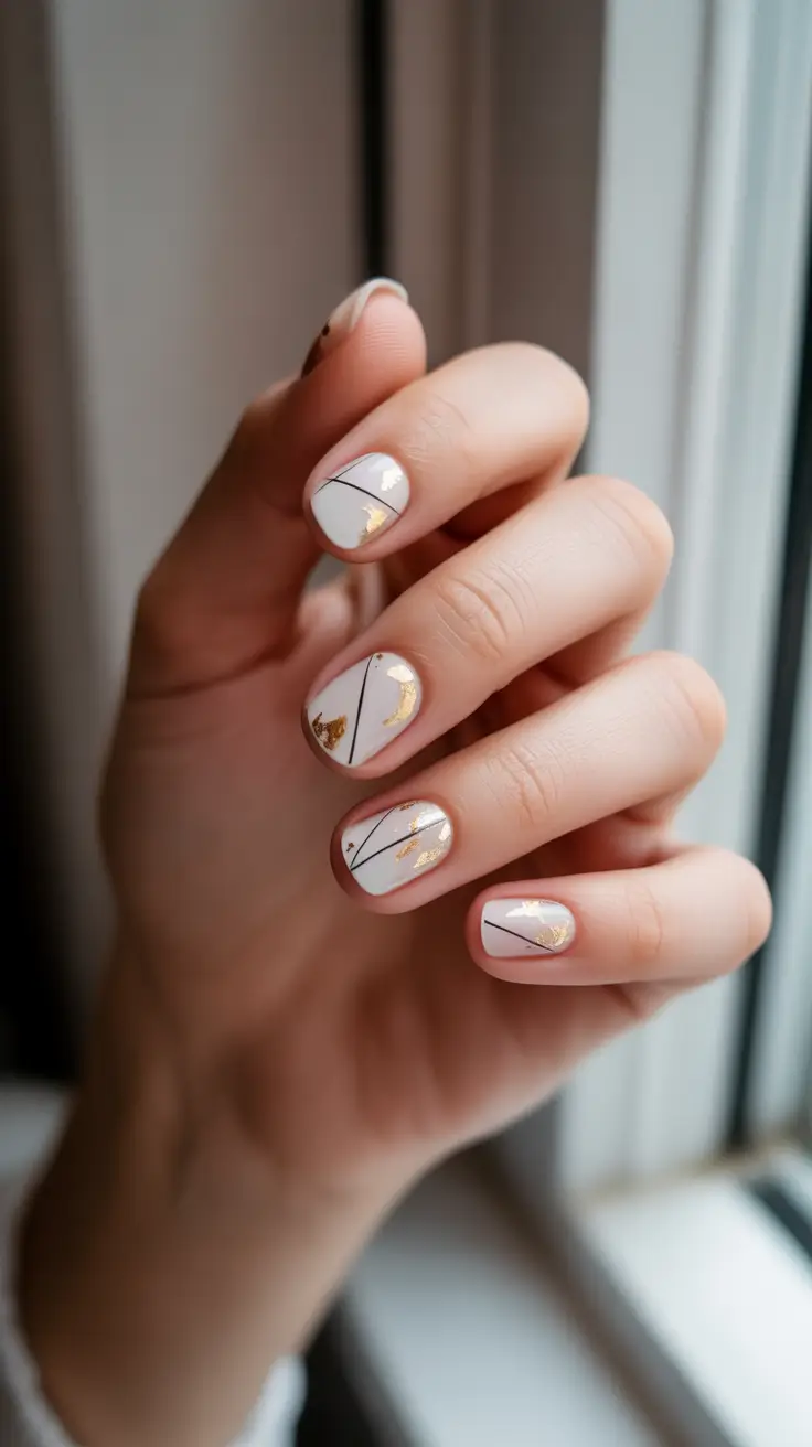short winter nails 2025-2026 Modern Gold Lines