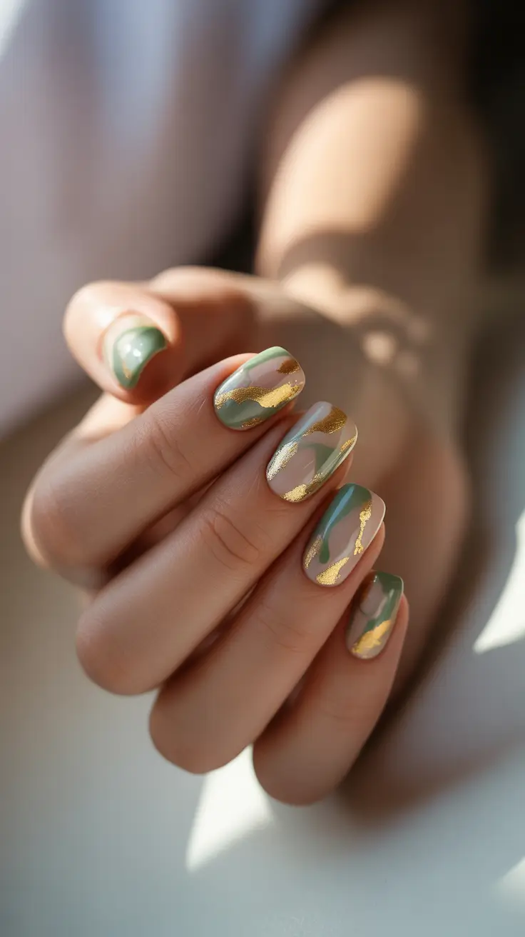 short winter nails 2025-2026 Green and Gold Statement