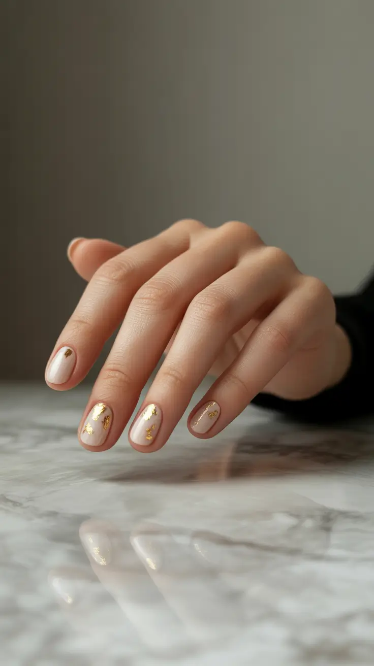 short winter nails 2025-2026 Champagne Foil Spark