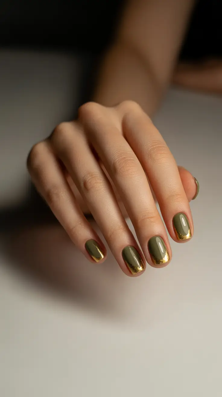 short winter nails 2025-2026 Golden Olive Luxe